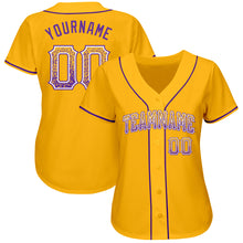 Load image into Gallery viewer, Custom Gold Purple-White Authentic Drift Fashion Baseball Jersey
