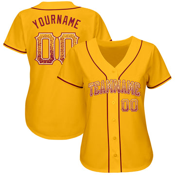 Custom Gold Crimson-Cream Authentic Drift Fashion Baseball Jersey