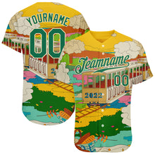 Load image into Gallery viewer, Custom Gold Kelly Green-Cream 3D Pattern Design Train Authentic Baseball Jersey
