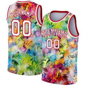 Custom Scratch Graffiti Pattern White-Red 3D Authentic Basketball Jersey