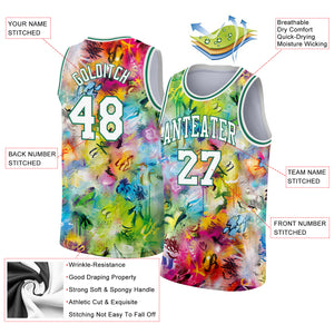 Custom Scratch Graffiti Pattern White-Kelly Green 3D Authentic Basketball Jersey