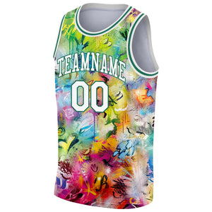 Custom Scratch Graffiti Pattern White-Kelly Green 3D Authentic Basketball Jersey