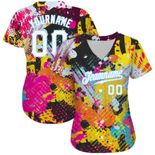 Load image into Gallery viewer, Custom Graffiti Bright Psychedelic Pattern White-Light Blue 3D Authentic Baseball Jersey
