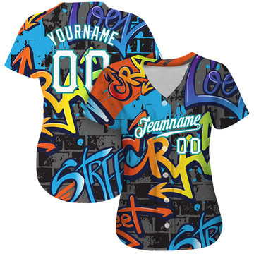 Custom Graffiti Geometric Pattern White-Teal 3D Authentic Baseball Jersey