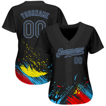 Load image into Gallery viewer, Custom Graffiti Pattern Black-Light Blue 3D Authentic Baseball Jersey
