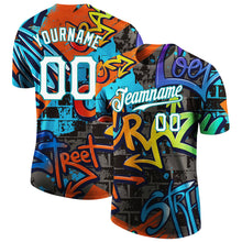 Load image into Gallery viewer, Custom Graffiti Pattern White-Aqua 3D Performance T-Shirt
