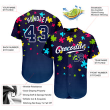 Load image into Gallery viewer, Custom Autism Awareness Puzzle Pieces Navy-White 3D Authentic Baseball Jersey
