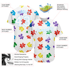 Load image into Gallery viewer, Custom Autism Awareness Puzzle Pieces-White Light Blue 3D Authentic Baseball Jersey

