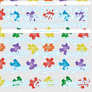 Custom Autism Awareness Puzzle Pieces-White Light Blue 3D Authentic Baseball Jersey