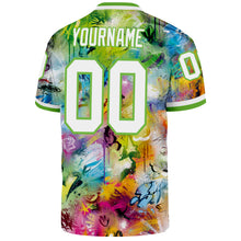 Load image into Gallery viewer, Custom Graffiti Pattern-White Neon Green 3D Mesh Authentic Throwback Football Jersey
