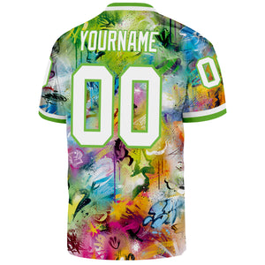 Custom Graffiti Pattern-White Neon Green 3D Mesh Authentic Throwback Football Jersey