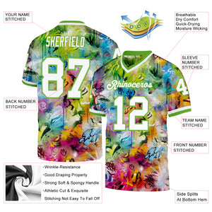 Custom Graffiti Pattern-White Neon Green 3D Mesh Authentic Throwback Football Jersey