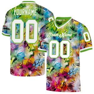 Custom Graffiti Pattern-White Neon Green 3D Mesh Authentic Throwback Football Jersey