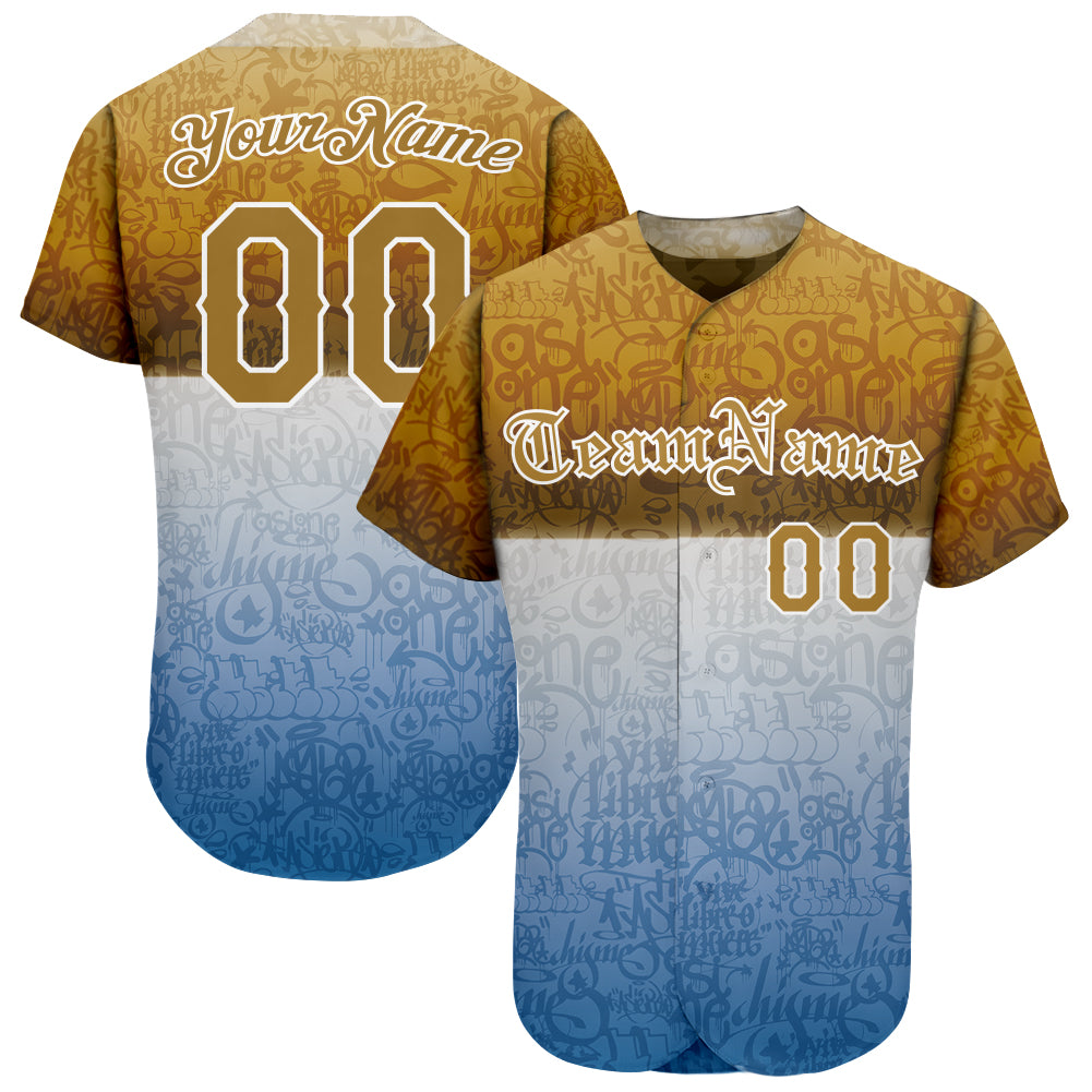 Custom Graffiti Pattern Gold-White 3D Chicano Authentic Baseball Jersey