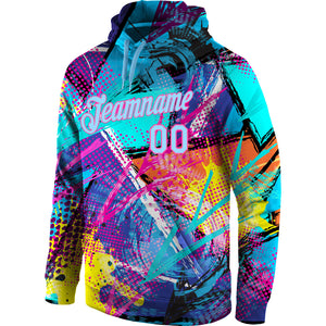 Custom Stitched Graffiti Pattern Light Blue-Pink 3D Sports Pullover Sweatshirt Hoodie