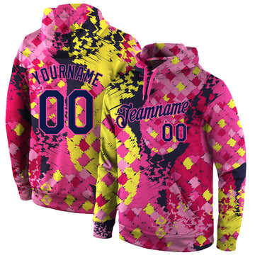 Custom Stitched Graffiti Pattern Navy-Pink 3D Sports Pullover Sweatshirt Hoodie