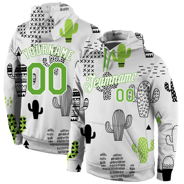 Custom Stitched Graffiti Pattern Neon Green-White 3D Cactus Sports Pullover Sweatshirt Hoodie