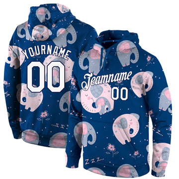 Custom Stitched Graffiti Pattern White-Navy 3D Elephant Sports Pullover Sweatshirt Hoodie