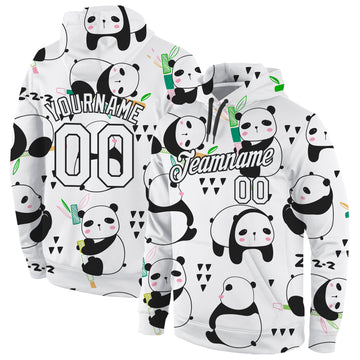 Custom Stitched Graffiti Pattern White-Black 3D Panda Sports Pullover Sweatshirt Hoodie