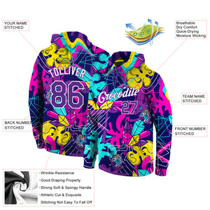 Custom Stitched Graffiti Pattern Purple-White 3D Sports Pullover Sweatshirt Hoodie