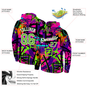 Custom Stitched Graffiti Pattern Neon Green-White 3D Sports Pullover Sweatshirt Hoodie