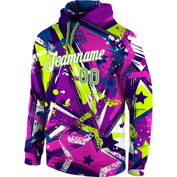 Custom Stitched Graffiti Pattern Neon Green-White 3D Sports Pullover Sweatshirt Hoodie