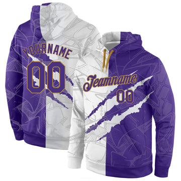 Custom Stitched Graffiti Pattern Purple-Old Gold 3D Sports Pullover Sweatshirt Hoodie