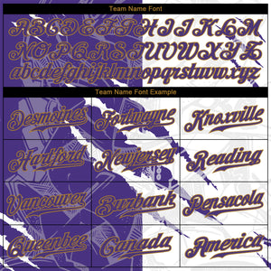 Custom Graffiti Pattern Purple-Old Gold 3D Authentic Baseball Jersey