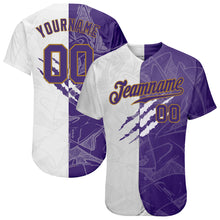Load image into Gallery viewer, Custom Graffiti Pattern Purple-Old Gold 3D Authentic Baseball Jersey
