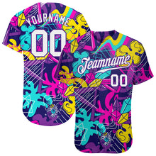 Load image into Gallery viewer, Custom Graffiti Pattern White-Purple 3D Authentic Baseball Jersey
