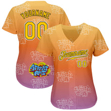 Load image into Gallery viewer, Custom Graffiti Pattern Gold-Black 3D Authentic Baseball Jersey
