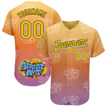 Load image into Gallery viewer, Custom Graffiti Pattern Gold-Black 3D Authentic Baseball Jersey

