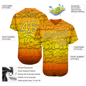 Custom Graffiti Pattern Gold-Black 3D Authentic Baseball Jersey
