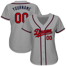 Load image into Gallery viewer, Custom Gray Red-Navy Authentic Baseball Jersey
