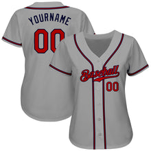 Load image into Gallery viewer, Custom Gray Red-Navy Authentic Baseball Jersey
