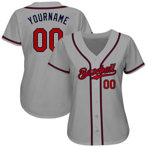 Custom Gray Red-Navy Authentic Baseball Jersey