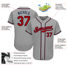 Load image into Gallery viewer, Custom Gray Red-Navy Authentic Baseball Jersey
