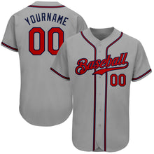 Load image into Gallery viewer, Custom Gray Red-Navy Authentic Baseball Jersey
