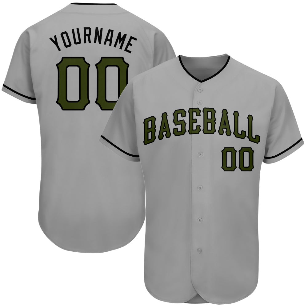 Custom Gray Olive-Black Authentic Memorial Day Baseball Jersey