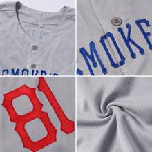 Load image into Gallery viewer, Custom Gray Royal-Red Authentic Baseball Jersey
