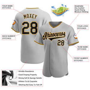 Custom Gray Black-Gold Authentic Baseball Jersey