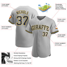 Load image into Gallery viewer, Custom Gray Navy-Gold Authentic Baseball Jersey
