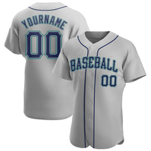 Load image into Gallery viewer, Custom Gray Navy-Teal Authentic Baseball Jersey
