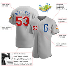 Load image into Gallery viewer, Custom Gray Red-Royal Authentic Baseball Jersey
