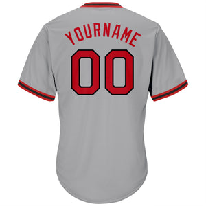 Custom Gray Red-Black Authentic Throwback Rib-Knit Baseball Jersey Shirt