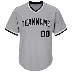 Custom Gray Black-White Authentic Throwback Rib-Knit Baseball Jersey Shirt