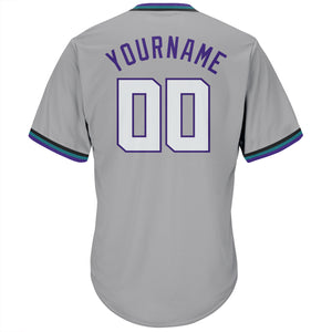 Custom Gray White-Purple Authentic Throwback Rib-Knit Baseball Jersey Shirt