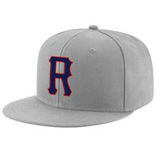 Load image into Gallery viewer, Custom Gray Navy-Red Stitched Adjustable Snapback Hat
