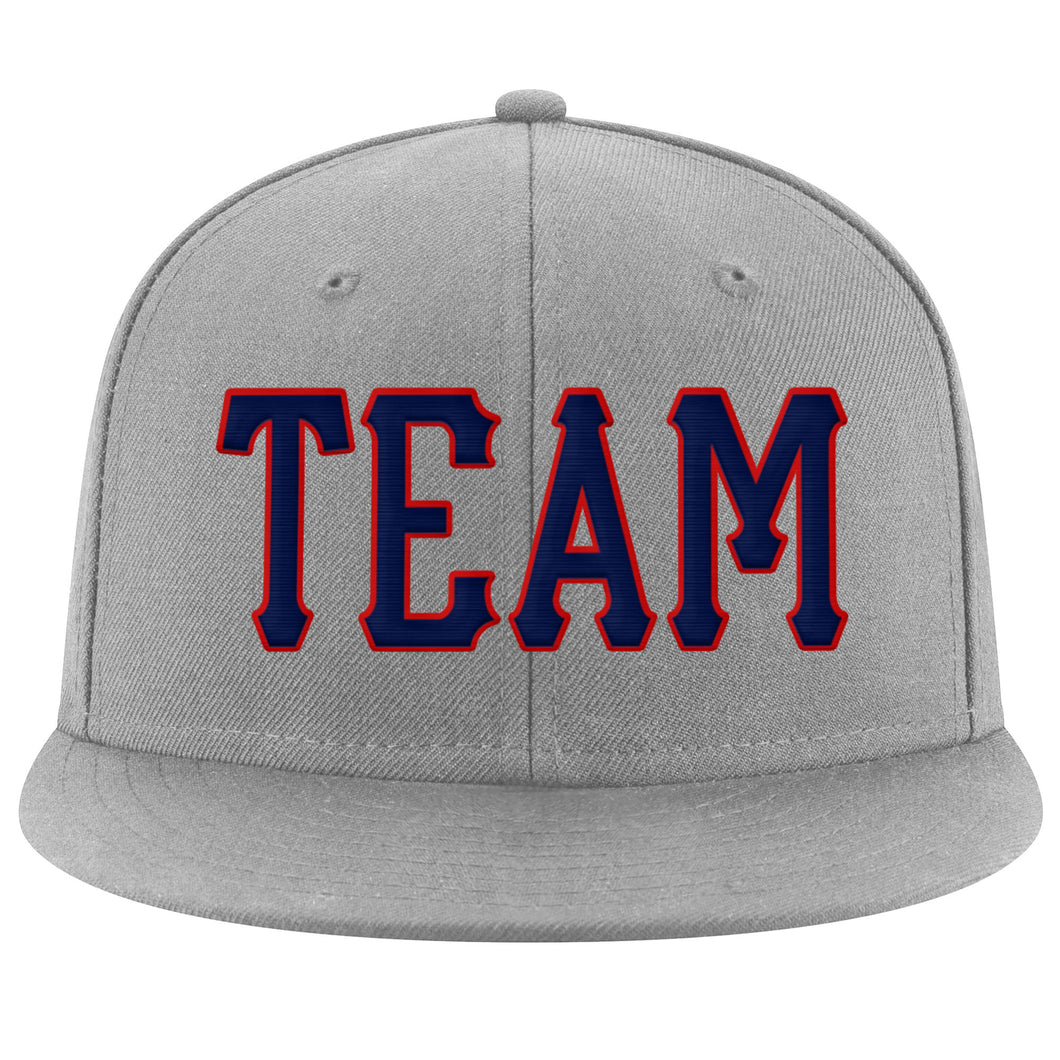 Custom Gray Navy-Red Stitched Adjustable Snapback Hat