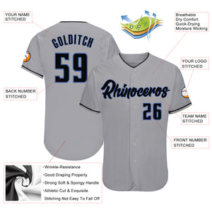 Custom Gray Black-Blue Authentic Baseball Jersey